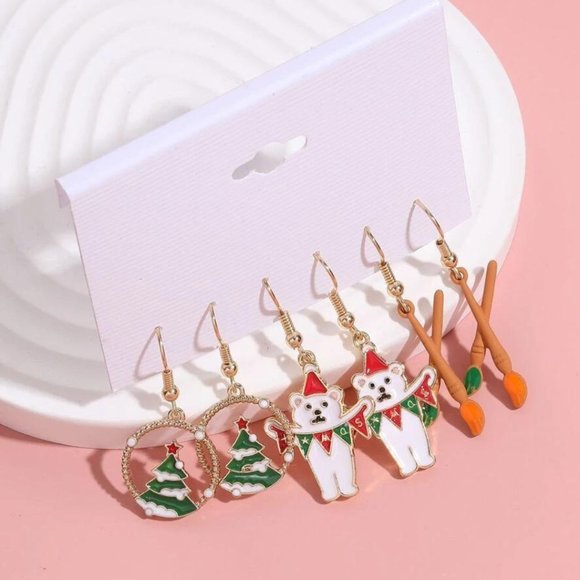 Christmas Earrings Snowman/ Christmas Tree/ Artist Brush - Picture 2 of 2